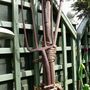 A sculpture from old garden tools.
