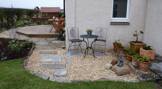 Back Garden with ferns planted in pots.
