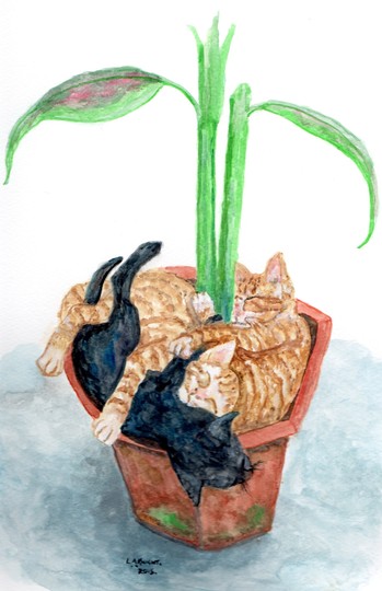 Kittens in the pot painting. 