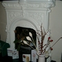 Fireplace with flowers grape vines and exotic birds