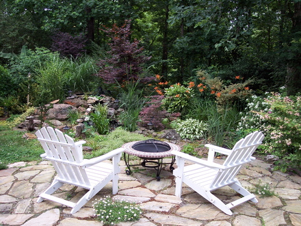 pond and sitting area