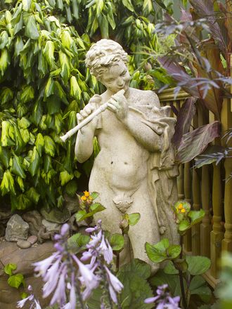 The statue alongside the wildlife pond.
